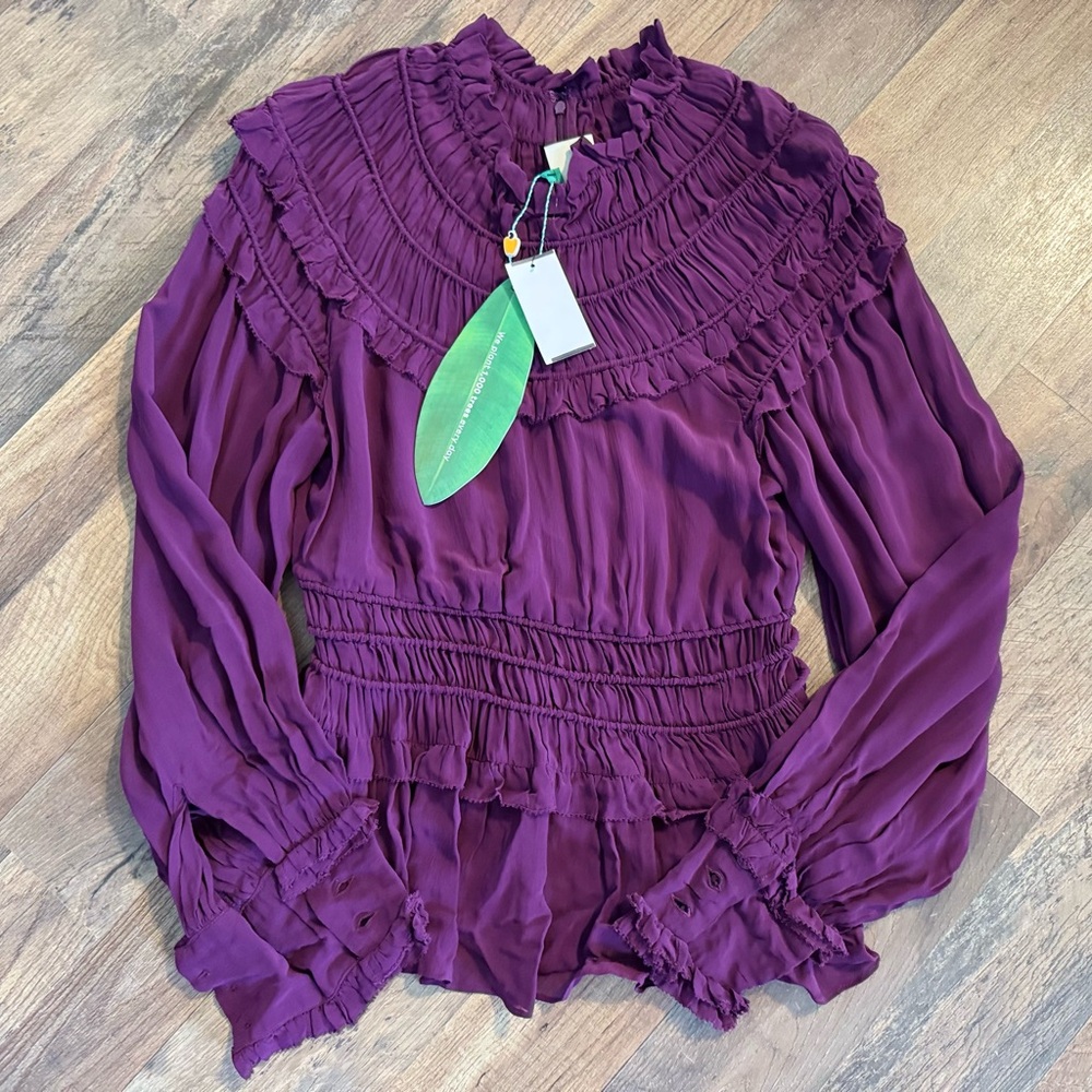 New Farm Rio Burgundy Ruffle Blouse - Picture 2 of 3
